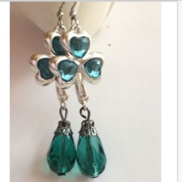 Silver Irish Shamrock Earrings Celtic St. Patricks Day Ireland Dangle Plated - Picture 7 of 10